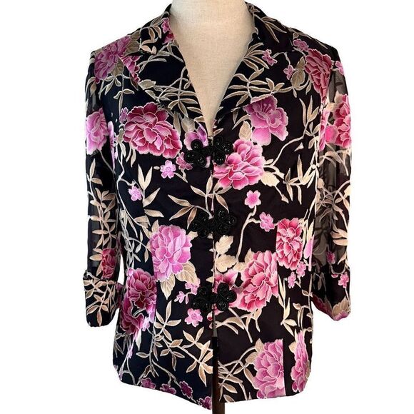 Alex Evenings Womens Feminine Floral Chiffon Blazer Large Classy Glam Colorful - Picture 1 of 10